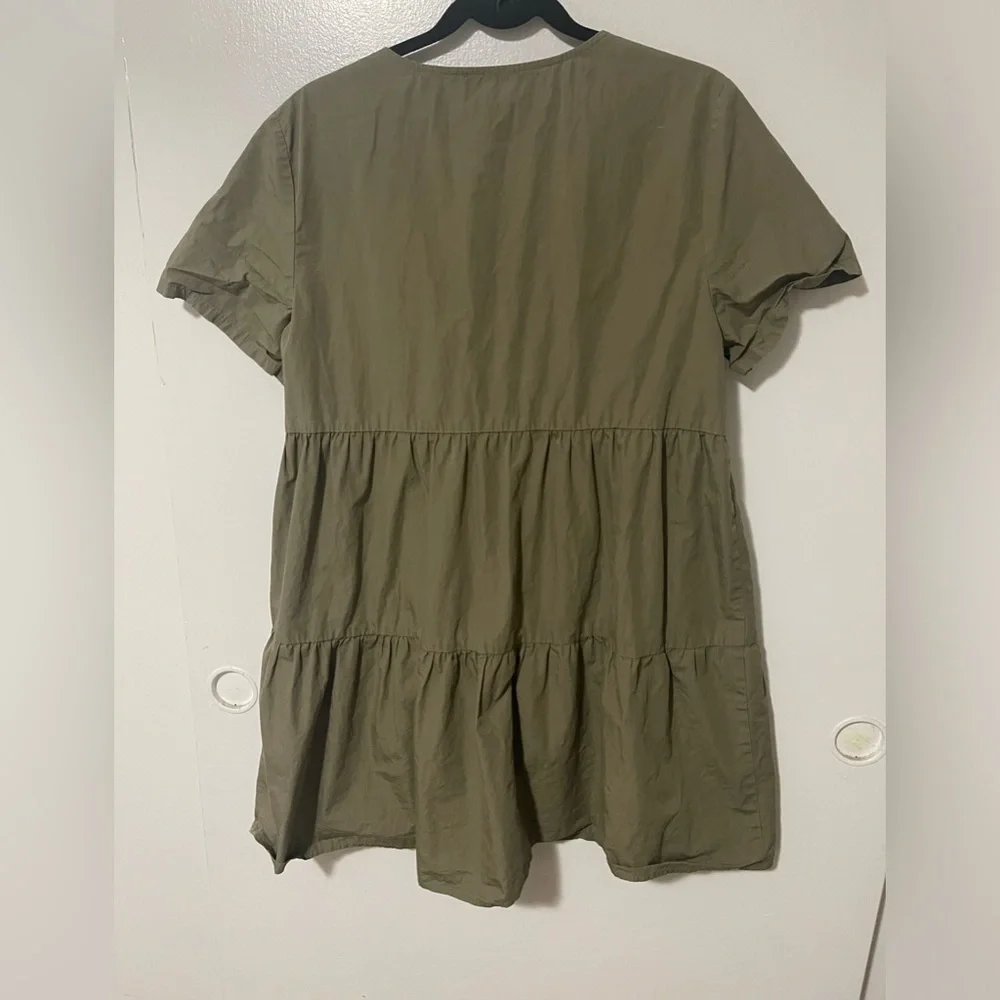 Madewell Olive Tiered Short-Sleeve Babydoll Dress